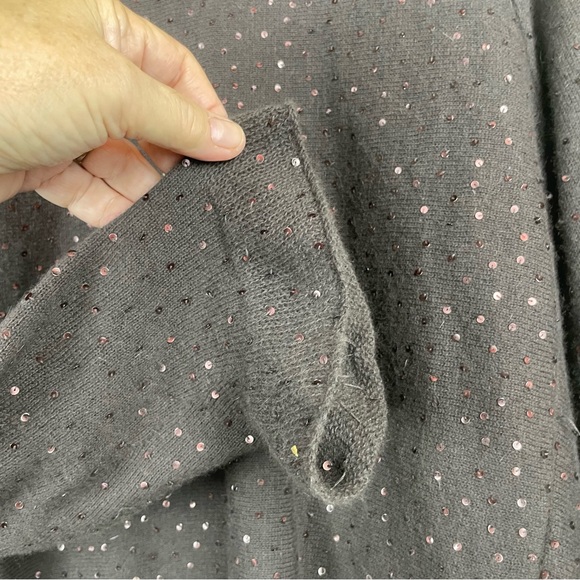 Jigsaw 100% Angora Fabric Brown Open Front Cardigan Sweater Sequins Ruffles Sz L - Picture 13 of 14